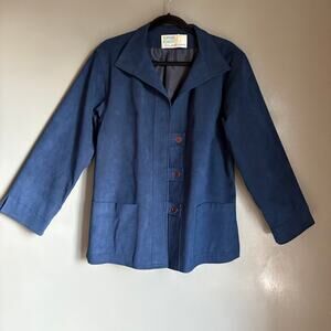 Vintage SAMUEL ROBERT Women's 16 Blue Faux Suede 70's Retro Jacket Quirky Button